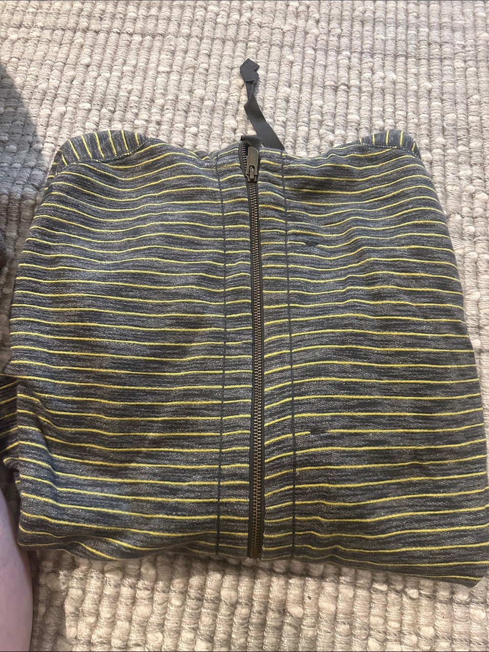 The North Face Men's Gray and Yellow Striped Zip-Up Sweater